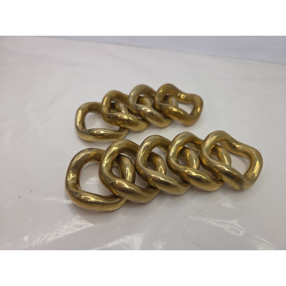 9 Vintage Solid Brass Chunky Chain Link Napkin Rings + 1 Silver Tone Bonus MCM